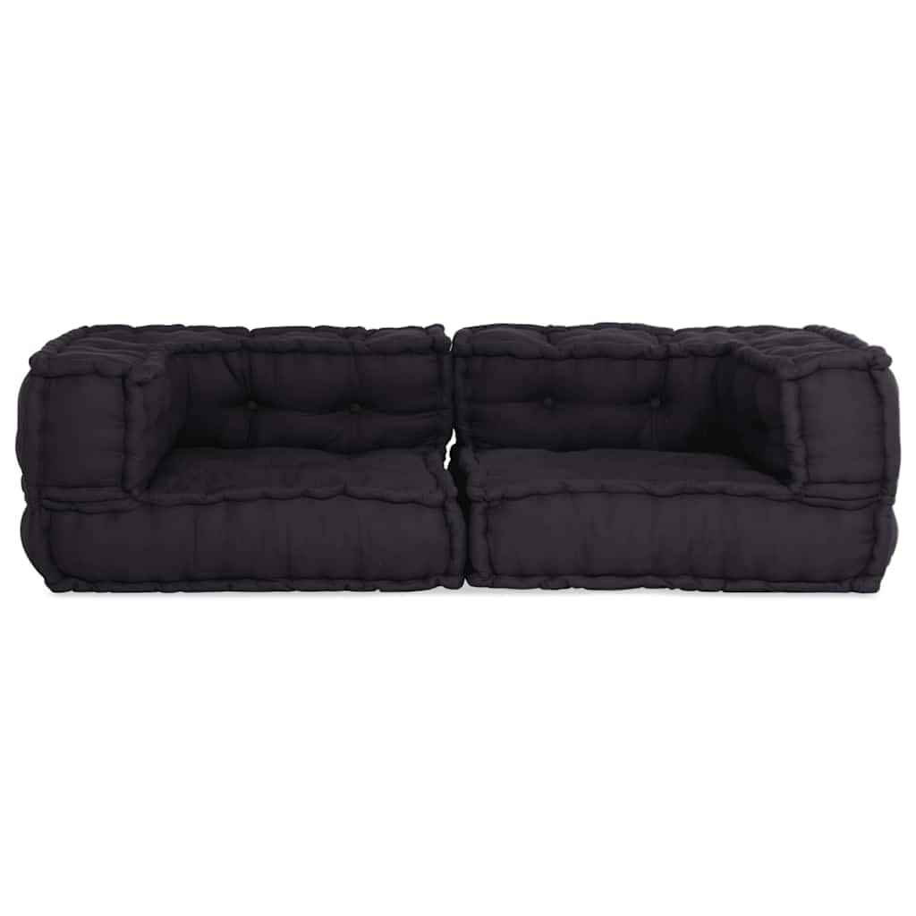 Sofá modular de 2 plazas, antracita, 140 x 70 x 36 cm, de algodón | Sofá de suelo flexible con relleno de espuma suave y funda de algodón para sala de estar, porche o rincón de juegos.