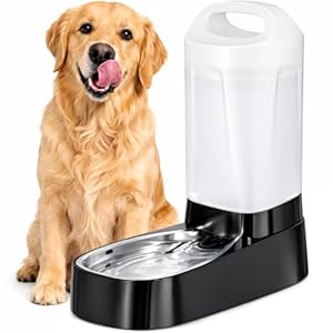 Automatic Dog Water Bowl Dispenser – 2.4 Gallon Gravity Pet Water Dispenser with 304 Stainless Steel Bowl, Dog Auto Feeders Bowls Self Waterer, Easy-Carry Handle for Large Dogs & Cats, Multi-Pet Home