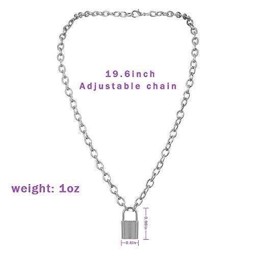 7th Moon Lock Pendant Necklace Statement Long Chain Punk Multilayer Choker Necklace for Women (Silver)4