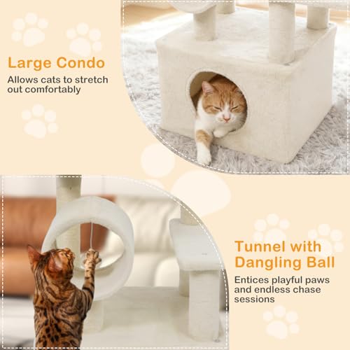 PETSITE Torre para Gatos 48 pulgadas Beis con Rascadores y Plataformas miniatura 5