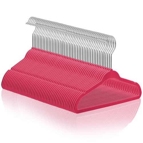 Image of Casafield 50 Velvet Baby Hangers - 11" Size for Infant & Toddler Clothes - Pink