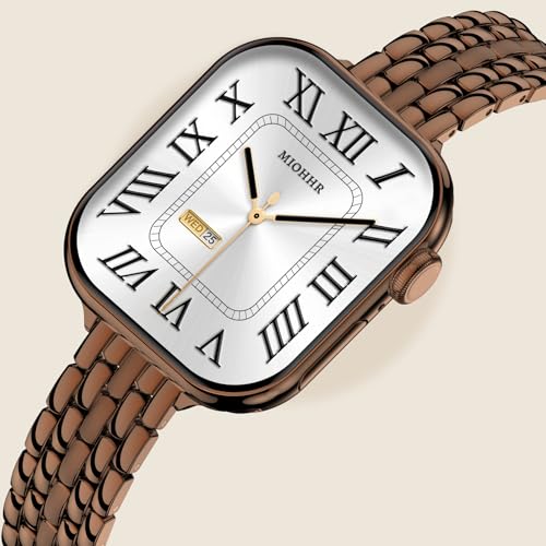 Image of Slim Metal Bands for Apple Watch 49 /46 /45 /44 /42mm(Series 3 /2 /1) | Thin Shiny Stainless Steel Strap Bands for Women, Fit iWatch Series 11 10 9 8 7 6 5 4 3 2 1 SE3 SE2 SE, Ultra 3 /2 /1, Coffee