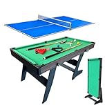 TRUIHUA 6FT Folding Snooker Table 2 IN 1 Pool Table Set with 7FT Table Tennis Table top Steady Space Saving Billiards Table with All accessories