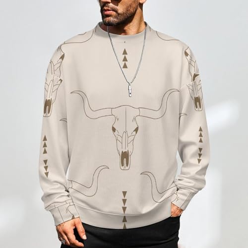 Mens Sweater Western Cow Skull Men's Crewneck Pullover Sweaters Lightweight Crew Necks Sweatshirts2