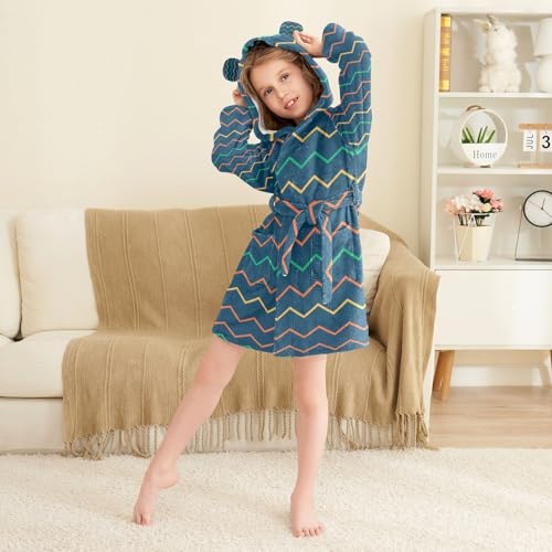 Bath Robe Girls Colorful Wave Pattern Hooded Pajama4