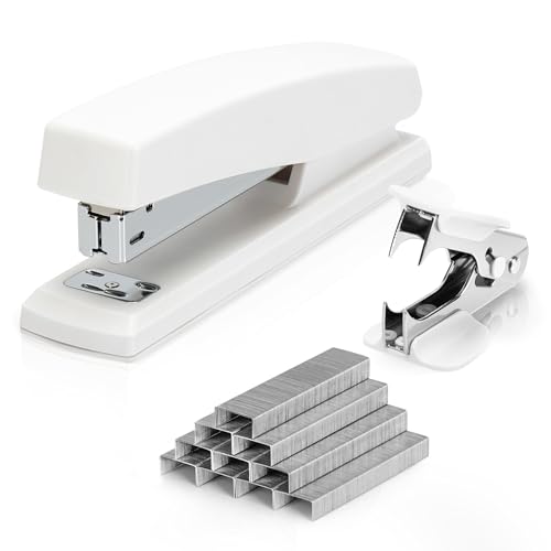 Deli Stapler, Desktop Stapler, Office Staplers, 25 Sheet Capacity, Includes 1000 Staples and Staple Remover, White
