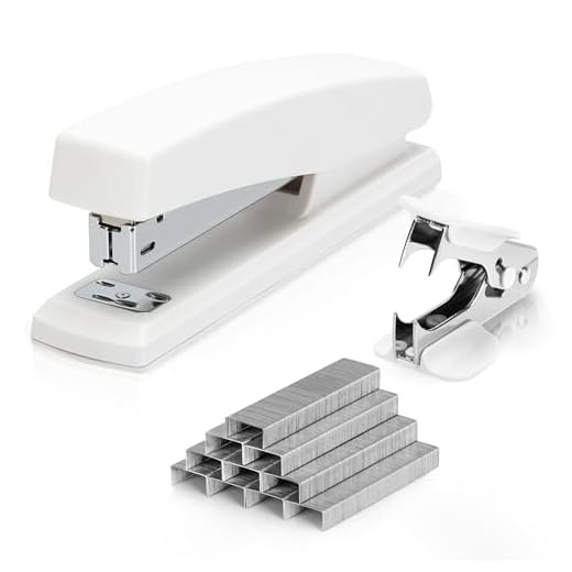 Deli Stapler, Desktop Stapler, Office Stapler, 25 Sheet Capacity, Includes 1000 Staples and Staple Remover, White