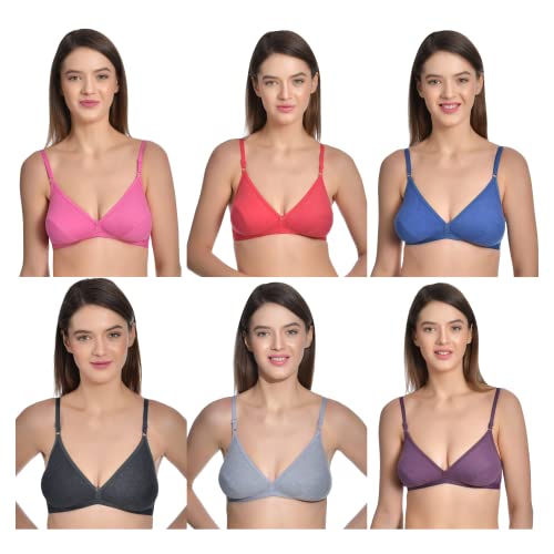 Image of Aimly Women's Cotton Non-Padded Non-Wired Solid Multicolor Bra Combo Pack of 6