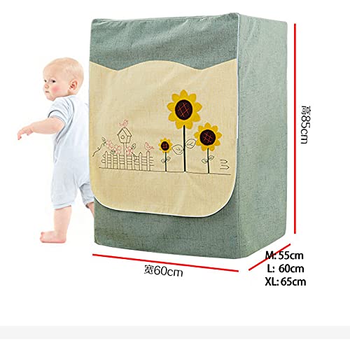 Waschmaschinenabdeckung,Abdeckung Waschmaschine Waschmaschine Staubabdeckung Baumwolle Leinengewebe Wasserdichte Sonnencreme-Trommel Typ Home Schutzhülle(60x60x85cm M)