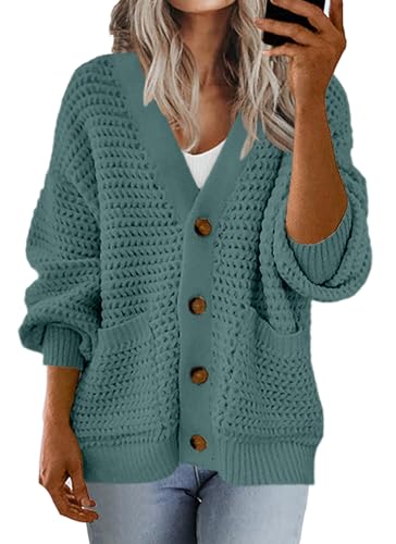Allimy Womens Chunky Textured Knit Pocketed V Neck Soft Short Cardigan Sweaters for Women Trendy Winter Coats2