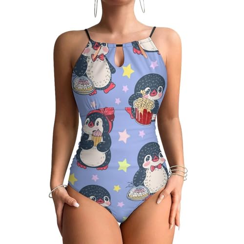 Maillot de bain une pièce effet ventre plat avec motif pingouins