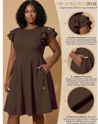Image of Women's Plus Siz Cape Sleeve Stretchy A-Line Cocktail Party Dress Pockets | Sexy Flutter Sleeve, Flared Skater, Club, Swing ,Wedding Guest, Evening, Elegant, Sexy Night Out, Prom, Christmas, Valentin