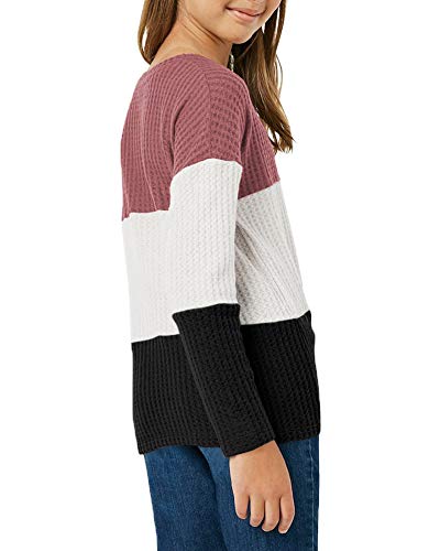 Image of Girls Waffle Colorblock Tie Top Long Sleeve Casua T Shirt Knit Tunic