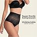 Leonisa Seamless High Waisted Thong Panty with Lace Stripe for Women - Slimming Tummy Control Underwear Black