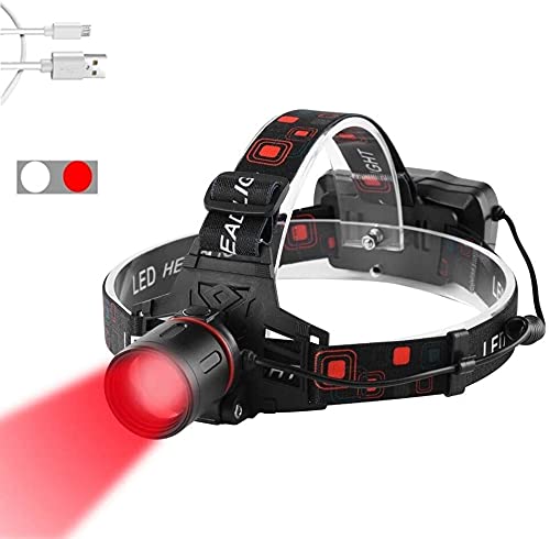 FOXZYLED Headlamp with Red Light Hunting Headlight Red Beam Head Torches Zoomable 3 Modes for Astronomy Photography Fishing Night Observation