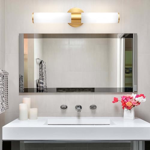 Image of Gold Bathroom Light Fixtures, Vanity Lights for Mirror with Milk Glass Shade, 20 Inch Up and Down Wall Sconces for Bathroom Bedroom Living Room Hallway - Bulb Not Included
