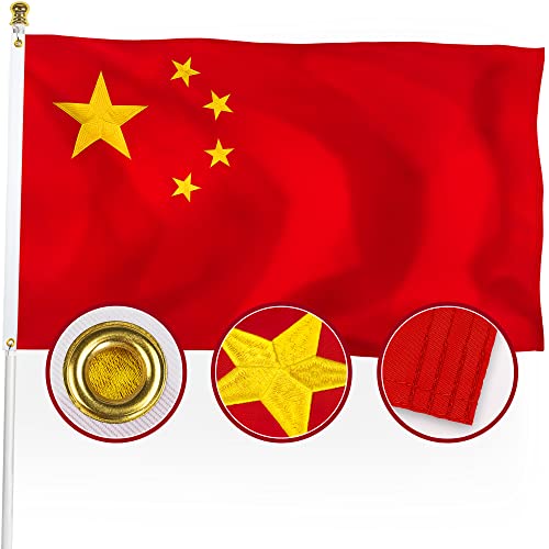 XIFAN Premium China Flag 3x5 ft Outdoor, Large Double Sided Heavy Duty 210D Nylon Embroidered Stars Chinese National & Country Flag, Longest Lasting Decoration with 4-Stitch Hemming, Brass Grommets