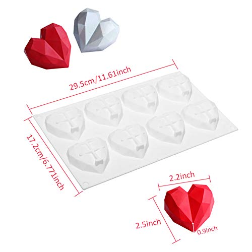 Diamond Heart Cake Mold, 2 Pack Silicone Heart Diamond Shaped Chocolate Mousse Cake Mold Tray for Baking,8 Cavity DIY Mold for Home Kitchen Baking Chocolate Fondant Wedding Engagement Valentines Day - Thumbnail 5