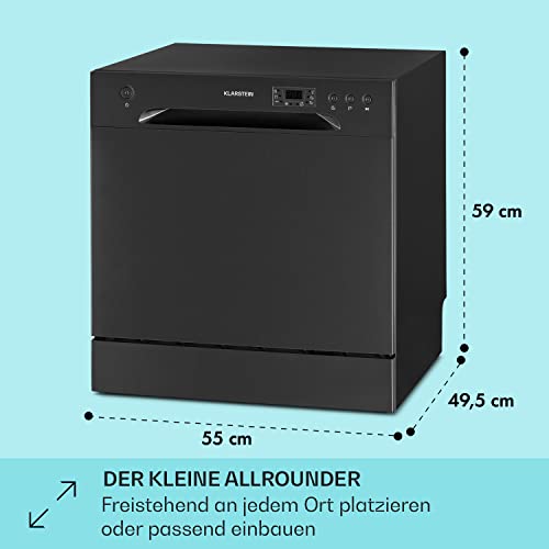 Klarstein Mini-Geschirrspüler für 8 Gedecke, Leiser Geschirrspüler Klein mit 6 Spülprogrammen für Zuhause Büro Camping, Geschirrspüler Mini mit Wasseranschluss, Schwarz