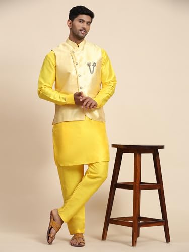 Men Silk Kurta Pajama Set With Nehru Jacket Indian Ethnic Wear (Waistcoat) (C-102)2
