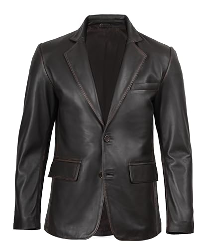 Image of fjackets Mens Leather Jacket - Real Lambskin Leather Blazer, Notched Collar Sport Coat for Men