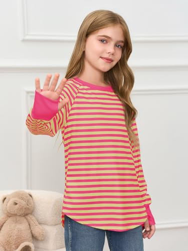 Image of Haloumoning Girls Striped Long Sleeve Shirts 5-14 Years