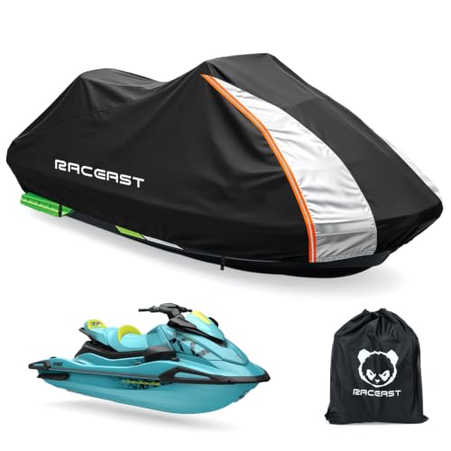 Image of Jet Ski Cover 136-145 Inch, 600D Heavy Duty Trailerable PWC Cover | Waterproof UV Resistant, Fits Seadoo Yamaha Kawasaki Personal Watercraft, Personal Watercraft Cover for 3 Seater Jet Ski