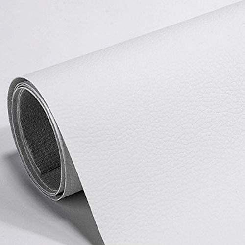 Self Adhesive Leather PU Fabric Repairing Patches for Sofa, for Car Seats, for Clothing (Width 19.6" x Length 53.9") (White)