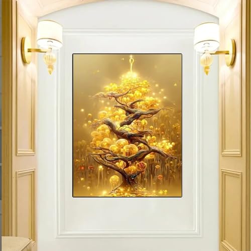 Impression sur toile arbre porte-bonheur doré HD luxe
