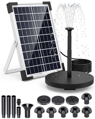 6W Solar Water Fountain with 2200 mAh Battery Backup Equipped with Filtration System Solar Pond Pump with Multiple Nozzles for Bird Bath Pond Outdoor Garden