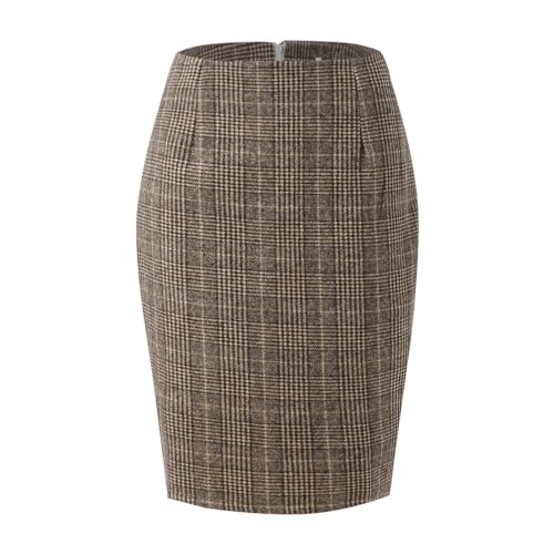 Midi Plaid Skirts for Women High Waisted Knee Length Wool Skirt 2024 Trendy Slim Fit Fall Winter Bodycon Wrap Skirt
