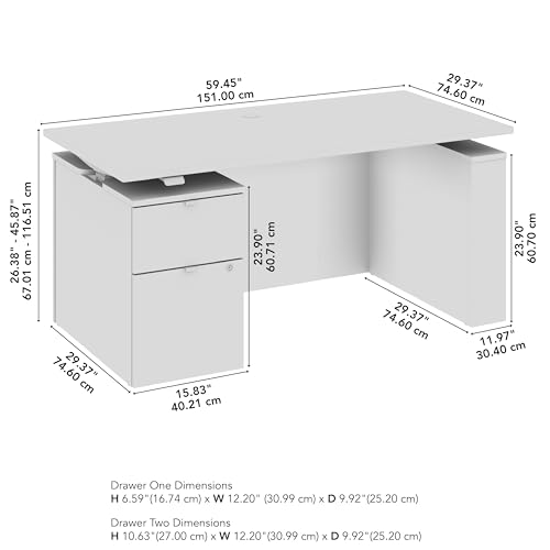 Image of Bush Business Furniture 60-inch Electric Height Adjustable Standing Desk with File Cabinet, Ergonomic Sit-Stand Computer Table for Office, Stratus Collection, Natural Elm with White Base