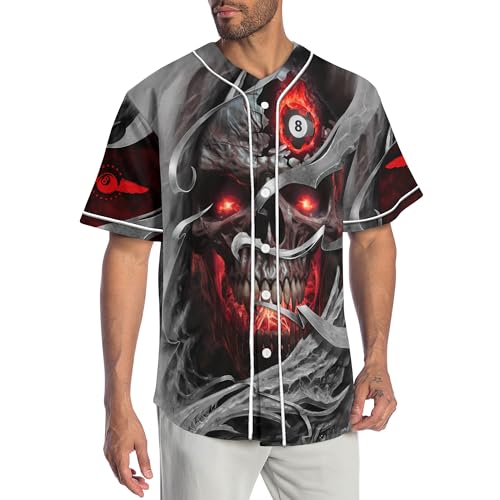 Camiseta de Béisbol personalizada con gráfico 3D de calavera con ojos rojos miniatura 6