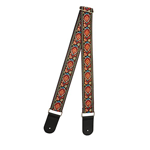 Farcaya Guitar Strap Acoustic Electric Bass Guitar Strap Jacquard Weave Cotton Adjustable Guitar Shoulder Strap With 2Strap Locks + 3Picks+ Headstock Strap Button (Red Flower) #TOP5