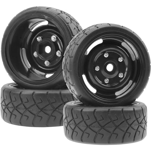 ShareGoo RC 1/10 Scale On Road Tires OD2.55 Rubber & Wheel Rims 12mm Hex Compatible with Traxxas 4...