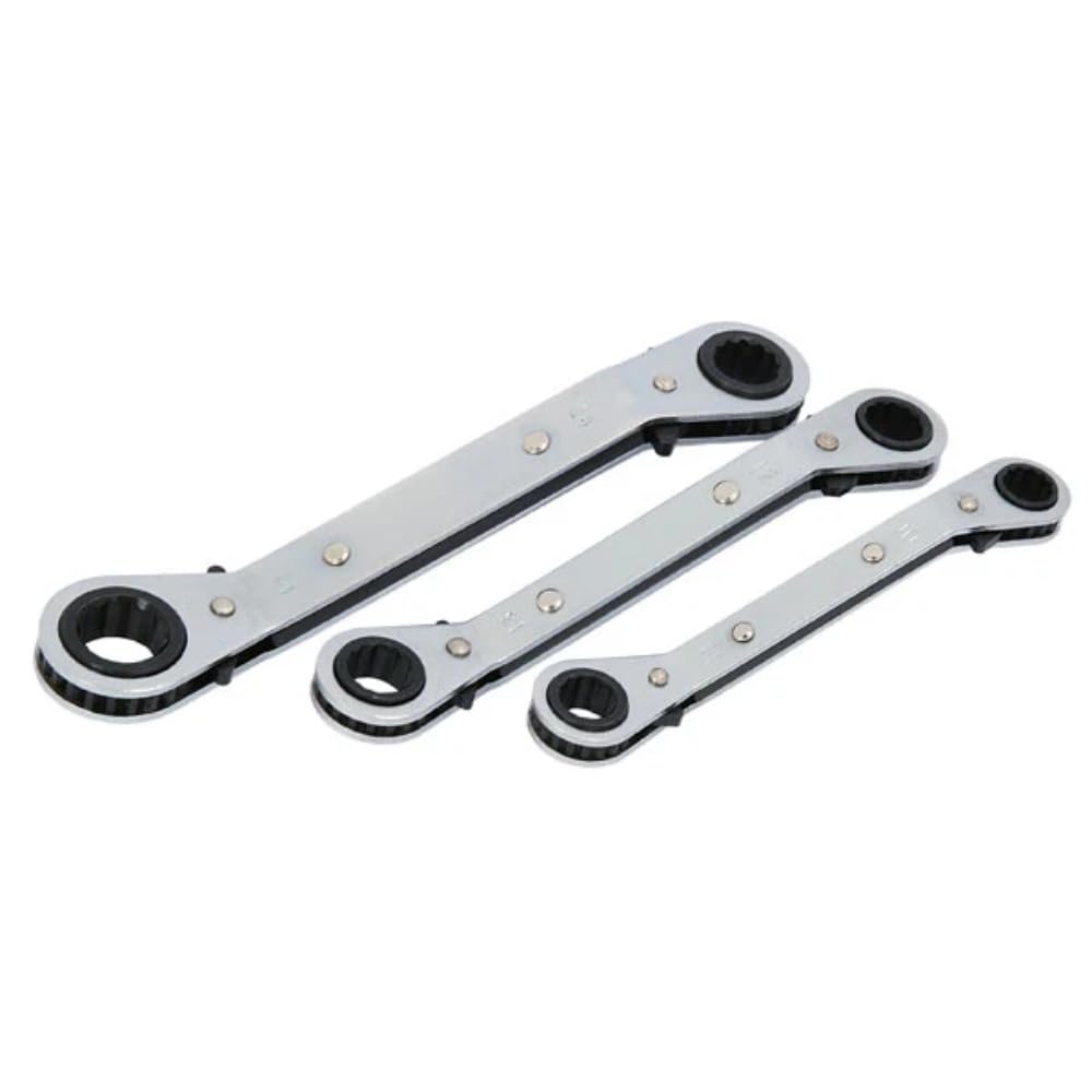 Offset Ring Ratchet Spanner Wrench Set 3pc Reversible