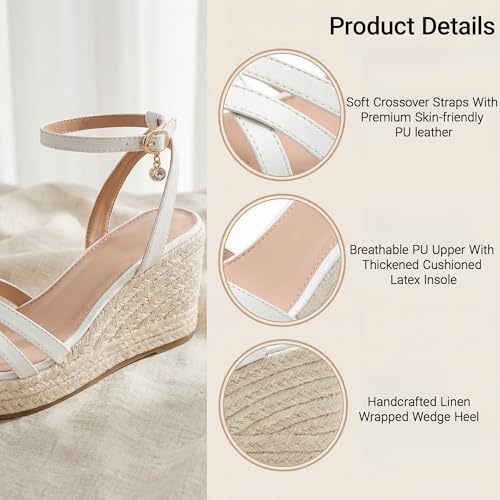 Image of Dressy Open Toe Sandals Platform Wedge Sandals with Cushioned Insole and Ankle Strap Buckle,Strappy Espadrille Wedge Sandals for Women Comfortable Summer