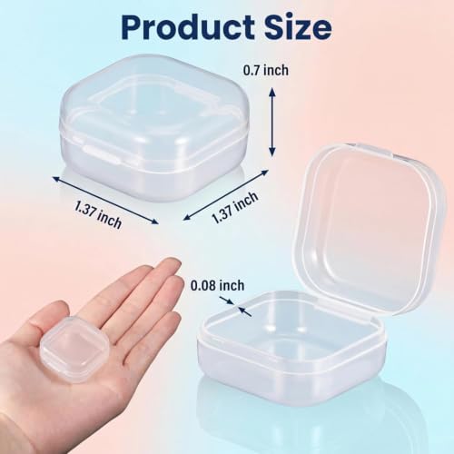 Image of SATINIOR 200 Pcs Clear Plastic Beads Storage Containers Box Small Clear Boxes with Hinged Lid Plastic Arts Case Mini Square Crafts Storage Organizers for Small Items (1.37 x 1.37 x 0.7inch)