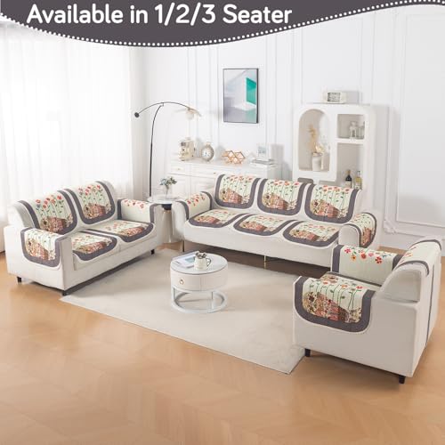 Image of HOKIPO HeavenHue Sofa Cover 1 Seater for Seat & Back, Floral Patchwork