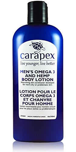 Carapex Omega 3 Hemp Body Lotion For Men, 98% Natural, Unscented, for Dry, Sensitive Skin, Non Greasy Formula, No Parabens, No Petrochemicals, 8oz 240ml (Single)