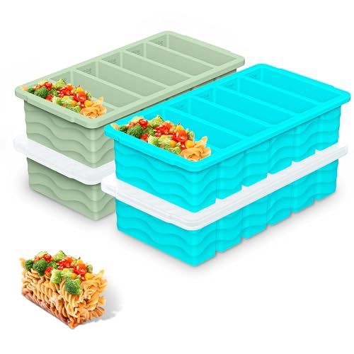 Image of 1 /2 Cup Silicone Freezer Molds with Lid, 4-Pack Silicone Freezer Trays for Soup, Sauce & Broth - Meal Prep Containers, Large Ice Cube Tray, Oven & Dishwasher Safe