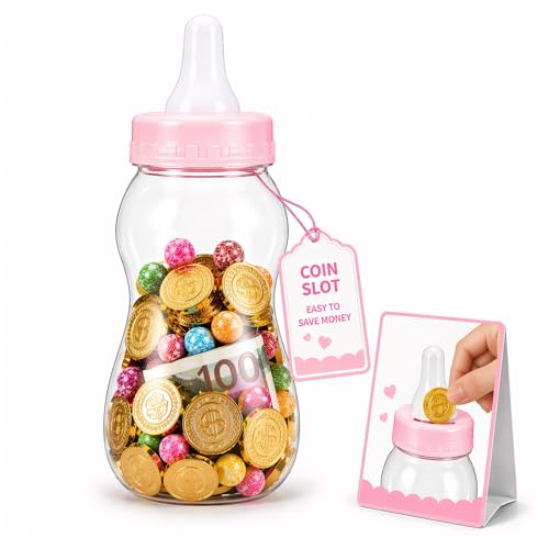 NOLITOY Baby Bottle Bank for Kids: 11 Inch Jumbo Piggy Bank Plastic Money Saving Jar, Large Coin Cash Box Fillable Candy Container Birthday Gift for Boys Girls, Baby Shower Game Decor