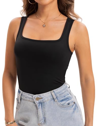 MELLIEX Camiseta sin Mangas para Mujer de Verano, Ajustada Sexy Y2K Tank Top de Cuello Cuadrado Camisetas Tirantes Suave Transpirable, M