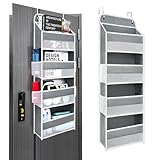Andahoom Over The Door Organizer with 4 Side Mesh Pockets, 44lb Weight Capacity Hanging Behind The Door Storage Suitable for Storing Toys, Shoes, Towels, Grey