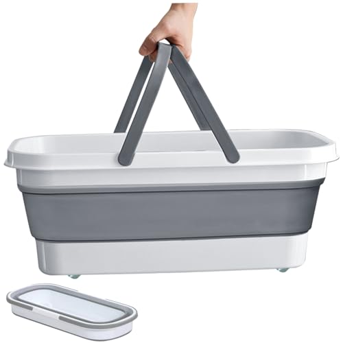 Cubo plegable de 20x8 pulgadas cesta de lavado rectangular gris y blanco para limpieza 4