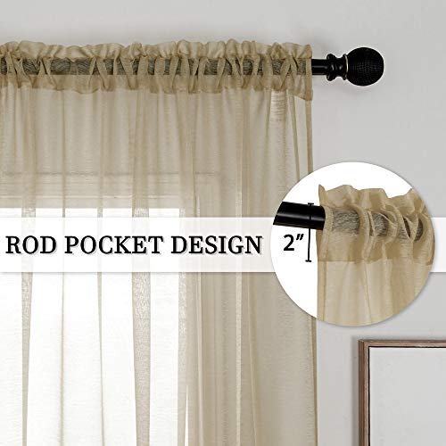 Dualife Antique Taupe Brown Sheer Curtains 84 Inch Length Rod Pocket Light Brown Tan Voile Curtain Panels Window Drapes For Living Room And Bedroom Window Treatments 2 Panels 52 X 84 Inch #TOP2