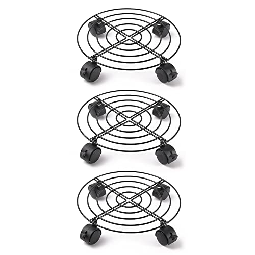 ETRAVEL 3 PCS Plant Caddy with Brakes Wheels, Heavy Duty Movable Plant Pot Stands Metal Plant Caddy with Wheels Indoor Outdoor Home Garden Tools (Each with 2 brake wheels)
