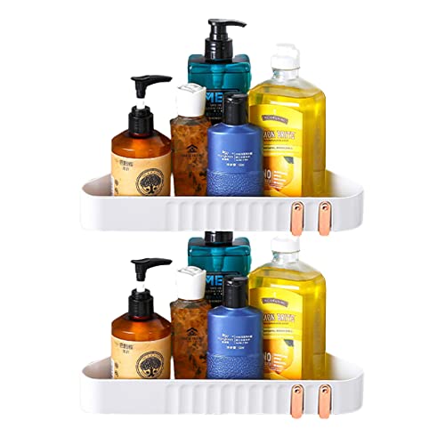 2 Pzs Estantería de Baño Verde sin Taladro, Estante Ducha de Esquina. Organizador de Almacenamiento de Plástico Impermeable de Baño, Cocina, Inodoro. Balda Multifuncional Adhesiva con 2 Ganchos