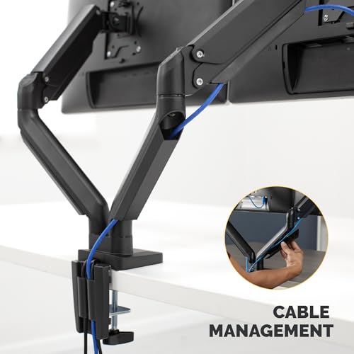 Image of Fellowes Platinum Series Dual Monitor Arm for 40-Inch Monitors, Full Motion, 360 Rotation, VESA Mount with Grommet or Clamp, USB Ports, Ergonomic, Black, 8042501