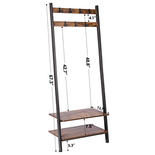 Wall-Leaning Ladder Shelves Coat Rack Hall Tree Entryway Shelf Shoe Rack Home Office Decor Wood Look Furniture with Metal Frame